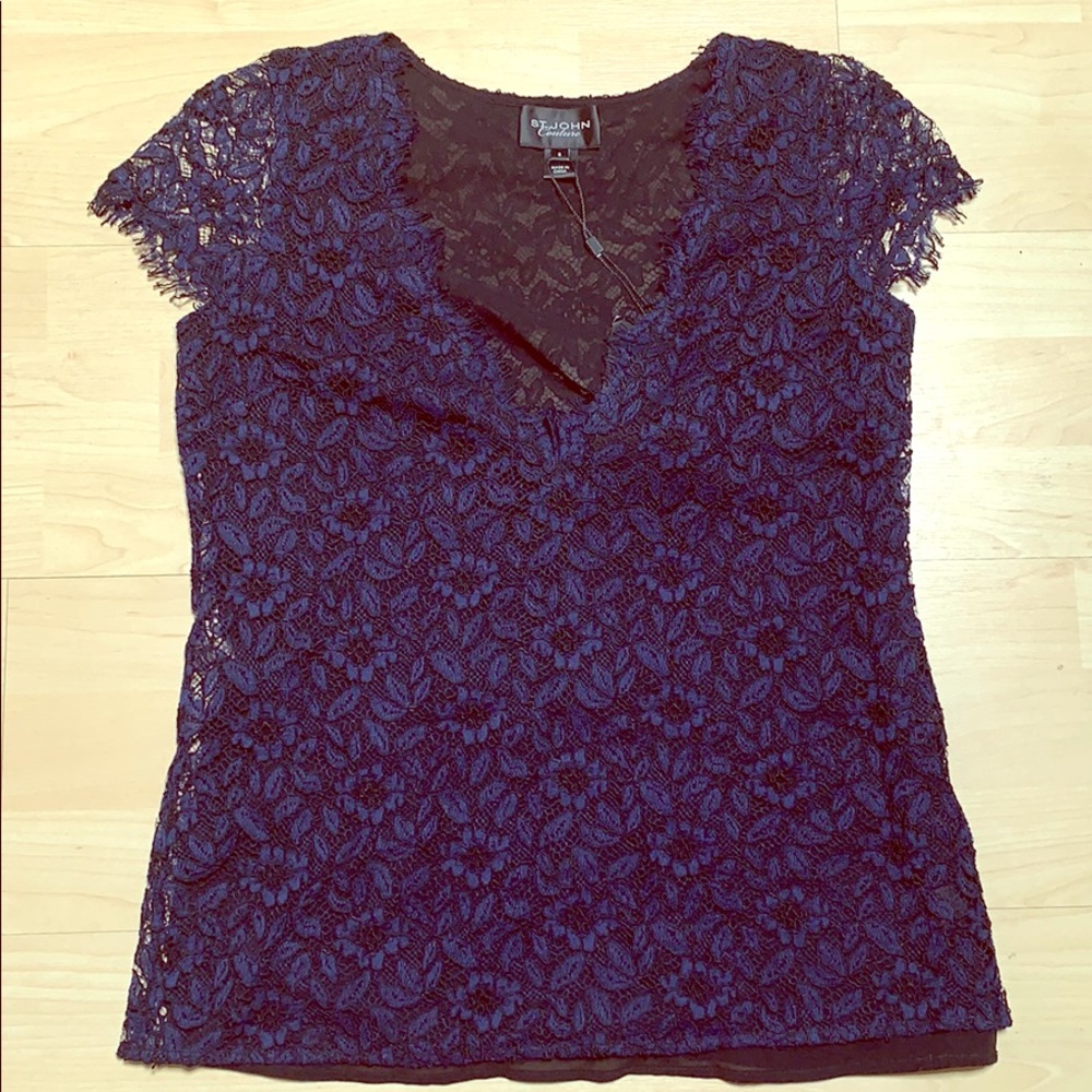 St. John Couture V Neck Lace Top NEW